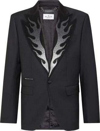 Philipp Plein Flame single-breasted blazer - men - Elastane/Viscose/Polyester/Acetate/glass/Virgin Wool - 48 - Black