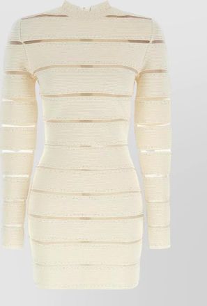 Balmain long sleeve bodycon dress high neckline ribbed