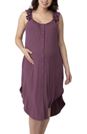 Kindred Bravely Ruffle Strap Labor & Delivery Gown in Burgundy Plum at Nordstrom, Size X-Large