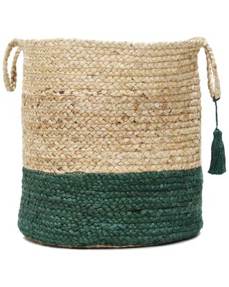LR Home Two-Tone Jute Woven Decorative Storage Basket With Handles