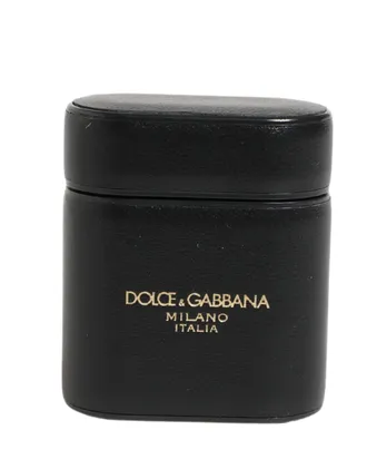 Dolce & Gabbana Womens Black Calf Leather Logo Print Flip Holder Airpods Case Accessory