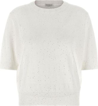 Brunello Cucinelli White Sequin Sweater