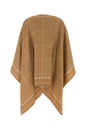Fendi Womens Embroidered Wool Cape Cammello Exterior: Virgin Cappotti