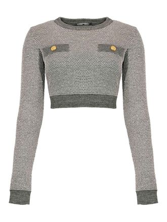 Elisabetta Franchi Wool Blend Knit Top With Sequins