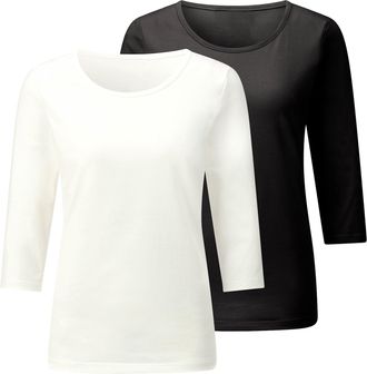 Casual Looks 3/4-Arm-Shirt CASUAL LOOKS 2er-Pack Shirts, Damen, Gr. 36, schwarz, ecru, 100% Baumwolle, unifarben, Rundhals, Shirts 3/4-Arm-Shirt