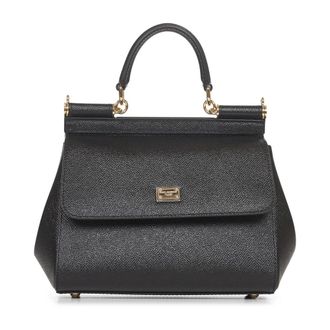 Dolce & Gabbana Black Leather Shoulder Bag with Leo Print - female - Dolce & Gabbana - Handbags - Black - ONE SIZE - Bags