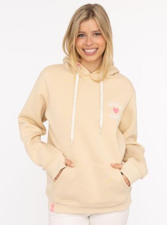 Zwillingsherz Hoodie ZWILLINGSHERZ Wild at heart, Damen, Gr. L/XL, beige, angeraute Sweatware, Obermaterial: 50% Baumwolle, 50% Polyester, mehrfarbig, Sweatshirts H