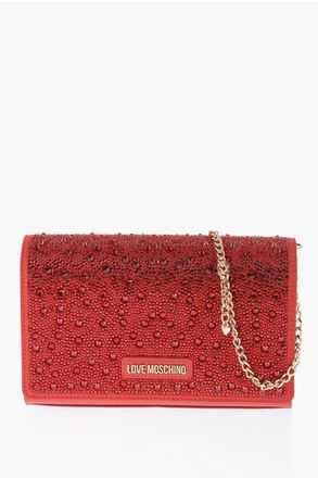 Moschino LOVE Faux Leather Crossbody Bag Embellished with Rhinestones size Unic