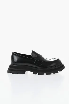 Alexander McQueen Leather Penny Loafers with Lug Sole Alexander McQueen