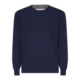 Brunello Cucinelli Brunello Cucinelli, Cashmere Knitwear, male, Blue, Size: M Cashmere Crew Neck Sweater