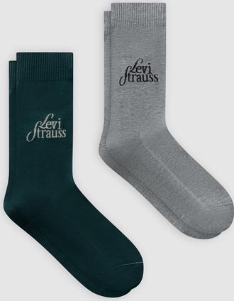 Levi's Regular Cut Logo Socks 2 Pack - Hombre - 39 - Multi Colour / Green/Grey Melange