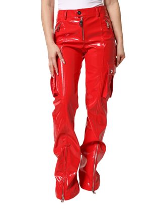 Dolce & Gabbana Womens Red Glossy Polyester Cargo Boot Cut Pants 08+pl+pu
