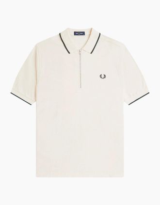 Fred Perry Mens Fred Perry Crepe Pique Zip Neck Polo Shirt - Cream - Size: 36