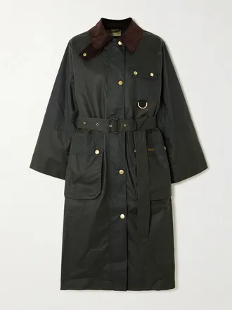 Barbour Trench In Cotone Cerato Con Finiture In Velluto A Coste Milda - Verde