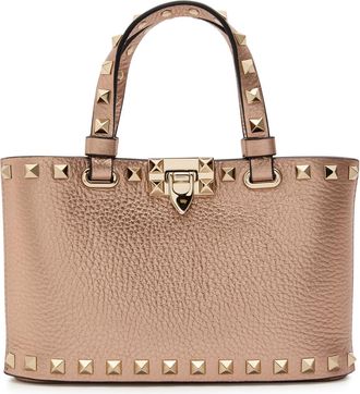 Valentino Garavani Rockstud Mini Metallic Grained Leather top Handle bag - Rose - One Size
