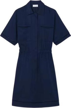 Lacoste Kleedjes, Dames, Blauw, M, Linnen, Vloeiende Linnenmix Shirtjurk