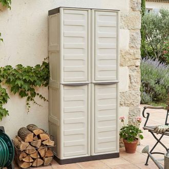 Dmora Dmora Armario Para Exteriores O Exteriores Multiusos, 3 Puertas M&oacute;viles Y 3 Estantes De Polipropileno, 100% Made In Italy, 70x39h165 Cm, Color Beige