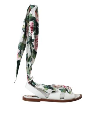 Dolce & Gabbana Rozenprint Platte Sandalen Leer Casual Stijl