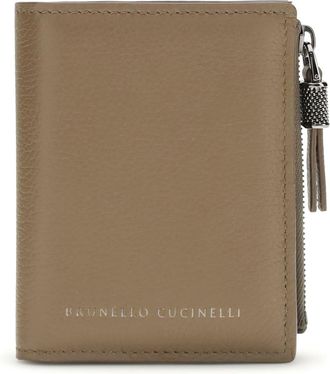 Brunello Cucinelli Leather Wallet With Grain And Shiny Zipper Pull