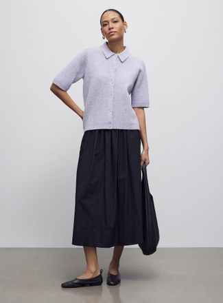 Contemporaine Womens Plain plush polo-collar Cardigan Sweater