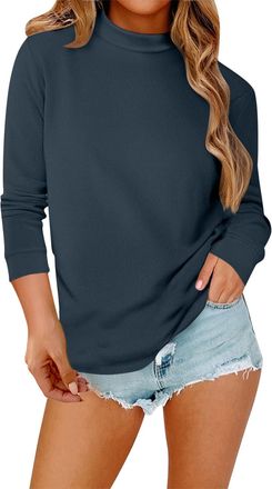 Generic Imitated 1&2PC Woolen Bloom Womens Turtle Neck Jumpers Polo Neck Ladies Jumper High Neck Tops Pullover Sweater Long Sleeves Dolman Loose Knitted Sweat