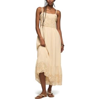 Lucky Brand Cutwork Ruffle Hem Midi Dress in Blush at Nordstrom, Size Xx-Large