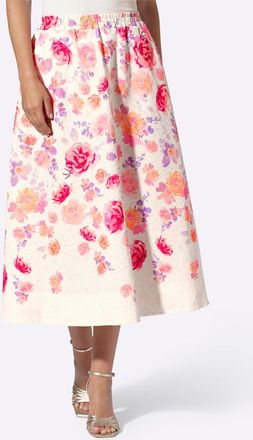 Heine Schlupfrock HEINE, Damen, Gr. 34, champagner, altrosa, bedruckt, 97% Polyester, 3% Elasthan, bedruckt, gebl&uuml;mt, gemustert, mehrfarbig, wadenlang, R&ouml;ck