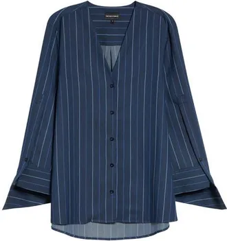 Emporio Armani Striped V-Neck Top in Striped Blue at Nordstrom, Size 46