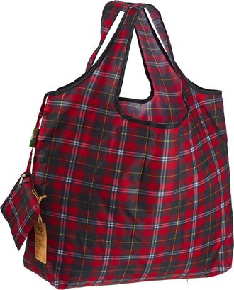 Eco Chic Foldable Reusable Large Recycled Grocery Bags Lightweight Shopping Tote Bags with Storage Pouch (Dark Tartan)