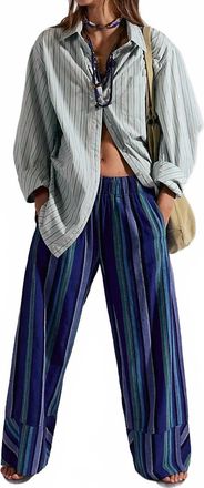 Free People Days End Linen Striped Pull-On Pants In Navy
