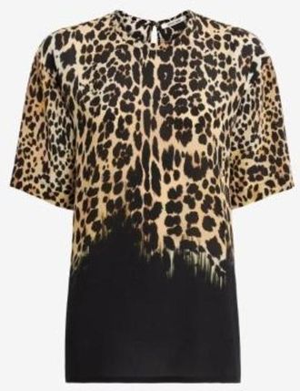 Roberto Cavalli Leopard-Print Silk T-Shirt, Brand Size 42 ( US Size 8 )
