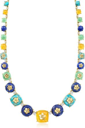 Ross-Simons Multi-Gemstone Floral Overlay Necklace With White Topaz and. Diamonds in 18kt Gold Over Sterling