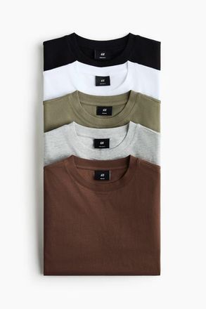 H&M 5-pack Regular Fit T-shirts in Brown at Nordstrom, Size Xx-Large