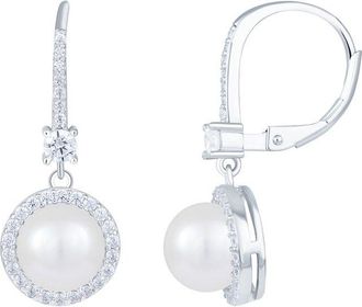 Splendid Pearls Silver 7-7.5Mm Pearl Cz Earrings