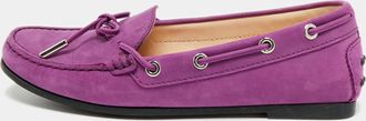 Tod's Tods Gommino Bow Purple Nubuck Leather Loafers