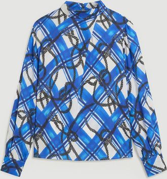 Karen Millen Womens Plus Size Rope Print Viscose Crepe Balloon Sleeve Blouse - Blue - Size 24 UK