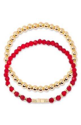 Brook & York Makenna Set of 2 Birthstone Beaded Stretch Bracelets in Gold at Nordstrom Rack