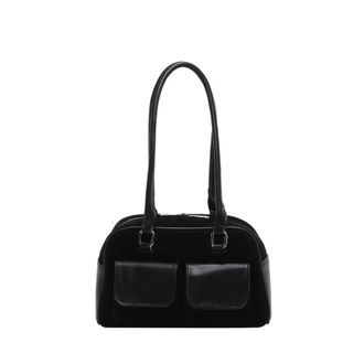 Generic Trendy Womens Handbag Fashion Small Square Shoulder Bag PU Material Splicing Element Zipper Opening(Black)