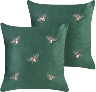 Beliani Set di 2 cuscini decorativi in velluto verde 45 x 45 cm con motivo con api Talinum