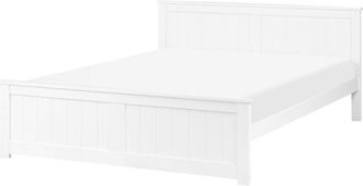 Beliani Bed Frame White Pine Wood MDF EU Double Size 4ft6 Headboard Minimalist SABRAN