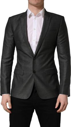 Dolce & Gabbana Mens Dark Gray Wool Slim Fit Coat Jacket Blazer Virgin Silk Clothing