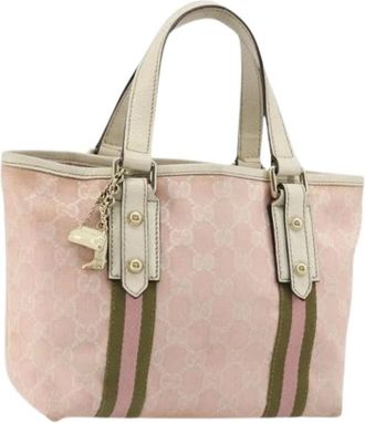 Gucci Pre-owned Handbags, female, Pink, Size: ONE SIZE Pre-owned Vintage GG Canvas Hand Bag with Charm