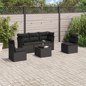 vidaXL Vidaxl - Set De Sof&aacute;s De Jard&iacute;n 6 Piezas Y Cojines Rat&aacute;n Sint&eacute;tico Negro