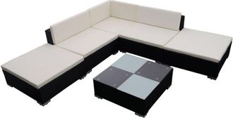 vidaXL Set Muebles De Jard&iacute;n Y Cojines 6 Piezas Rat&aacute;n Sint&eacute;tico Negro Vidaxl