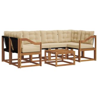 vidaXL Conjunto De Sof&aacute;s De Exterior Con Coj&iacute;n 7 Pcs Natural Y Beige Vidaxl