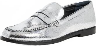 Free People Womens Blanket Stitch Loafer In Pale Pewter Leather
