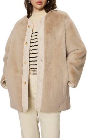 Sanctuary Reversible Collarless Faux Fur Jacket in Almond White at Nordstrom, Size Medium