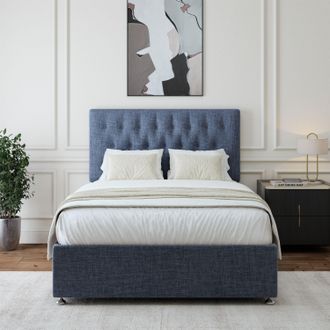 Bedmaster Linen 2 Drawer Divan Base & Button Headboard in Black | Size: Single