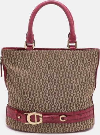 Aigner Beige/pink Signature Canvas And Leather Tote