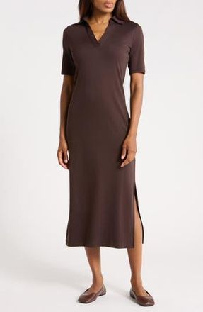 Vince Short Sleeve Cotton Polo Dress in Dark Coffee at Nordstrom Rack, Size X-Large